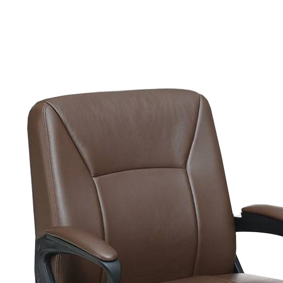 Benzara BM266478 Office Chair With Curved Arms and Leatherette Upholstery, Brown