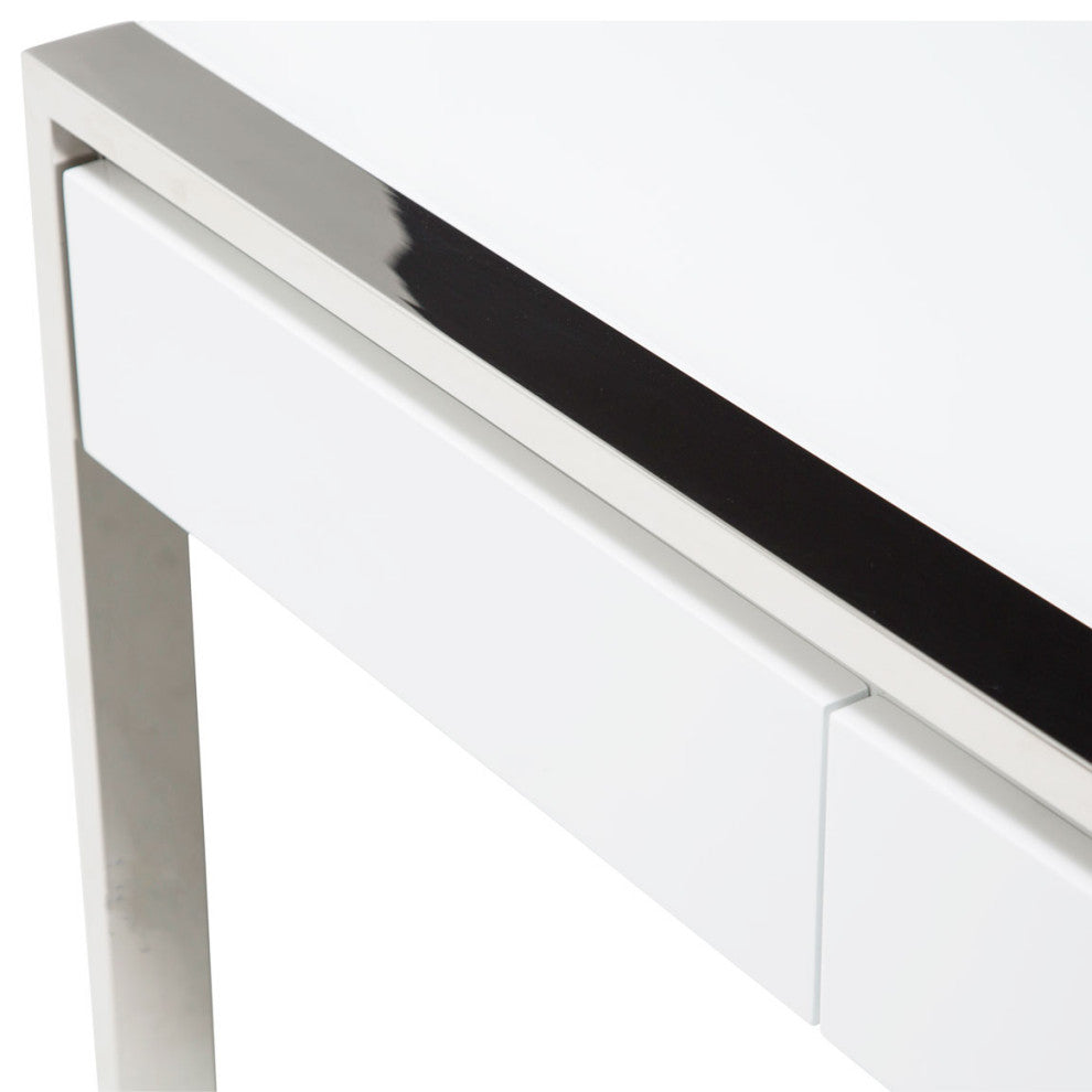 State St. Writing Desk - Off White/Stainless Steel