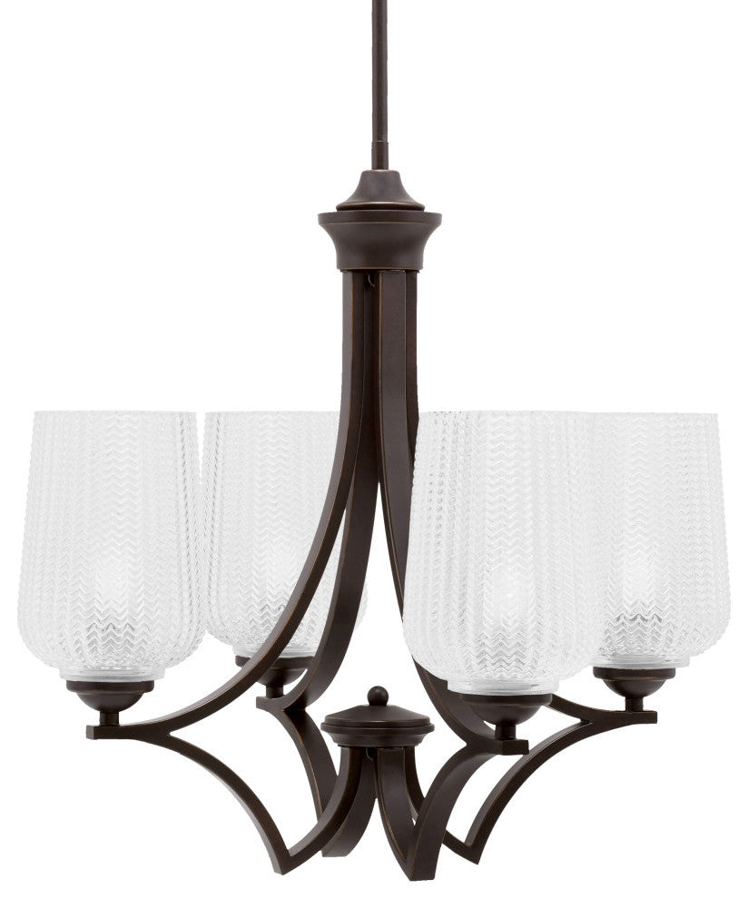 Zilo, 4 Light, Chandelier, Dark Granite Finish With 5" Clear Textured Glass