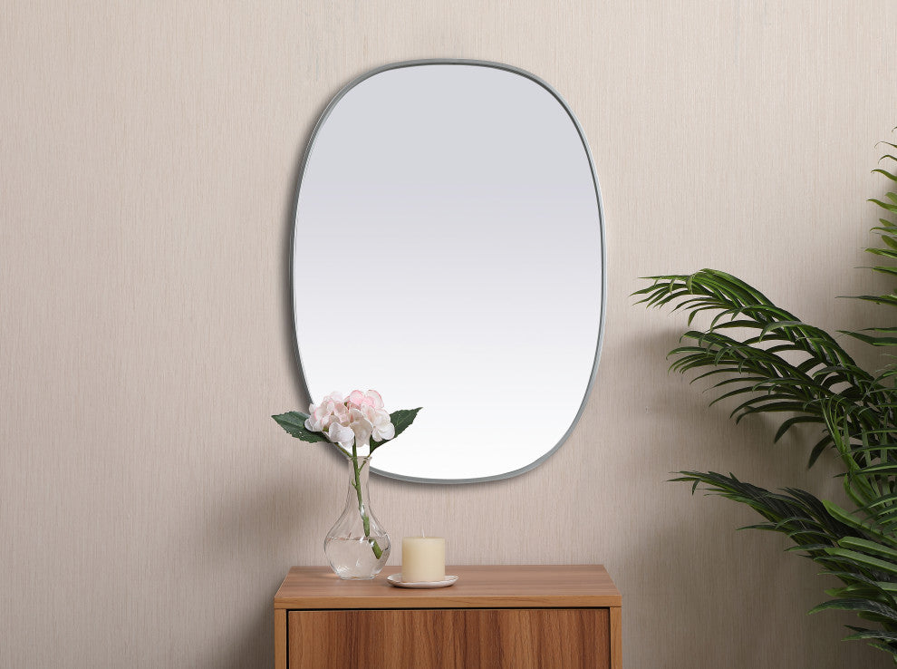 Metal Frame Oval Mirror 30X40 Inch, Silver