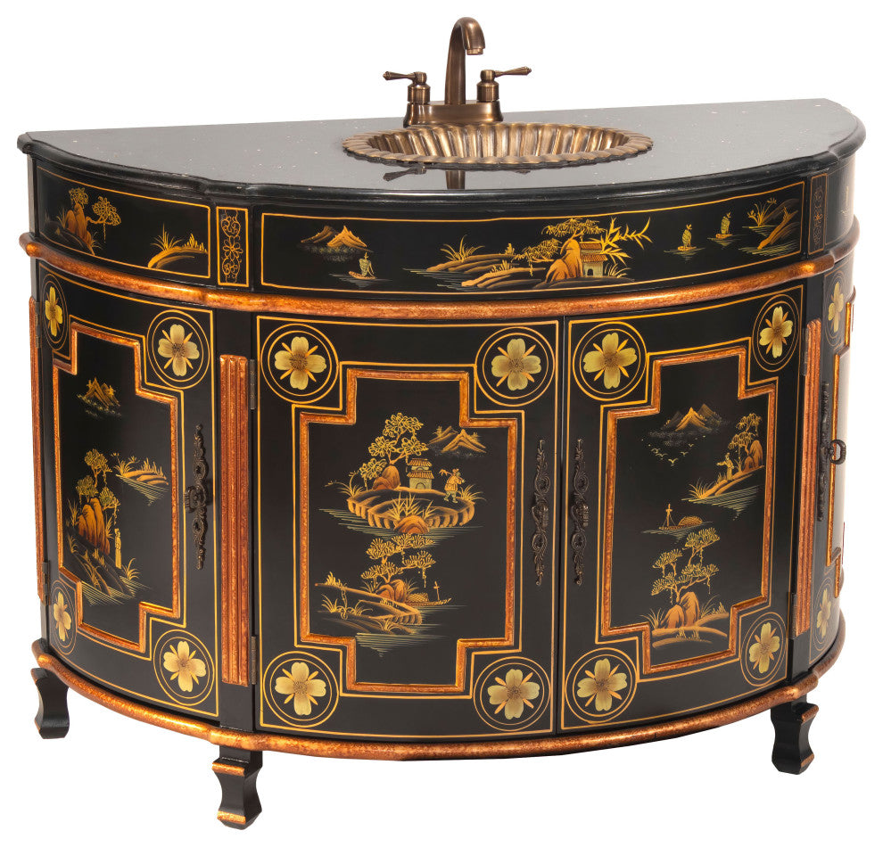 Black Lacquer Large Round Vanity Landscape