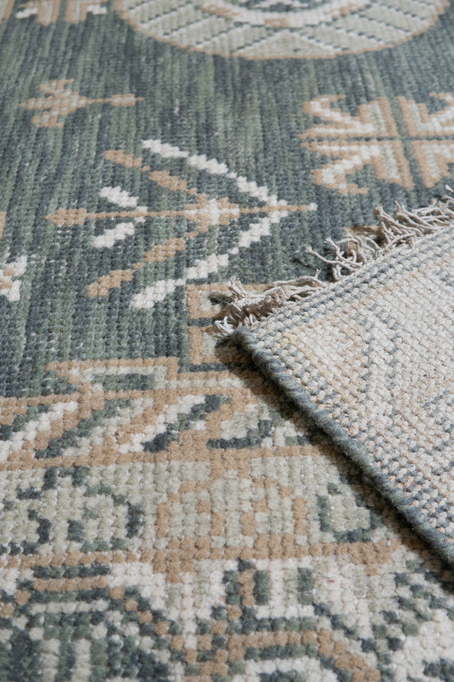 Hand Knotted Wool Green Traditional Oriental Khotan Rug, 8'x10'