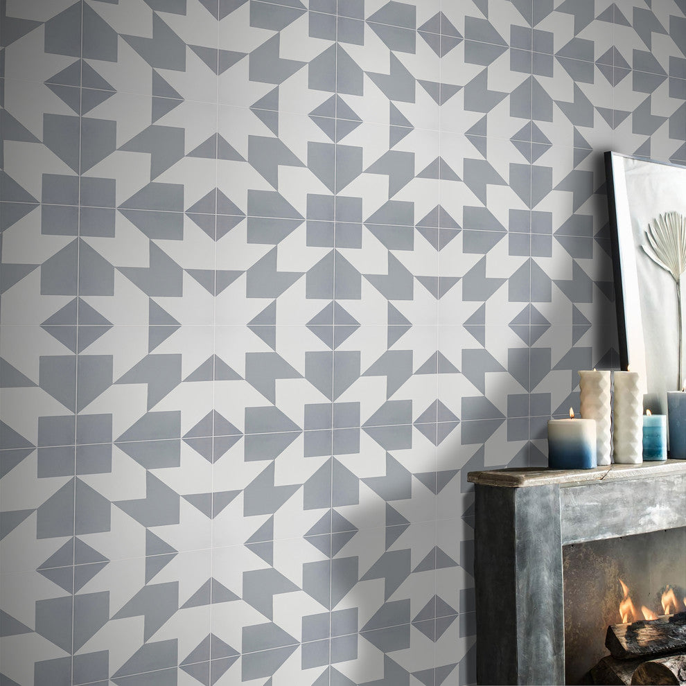 8"x8" Oujda Handmade Cement Tile, Gray/White, Set of 12