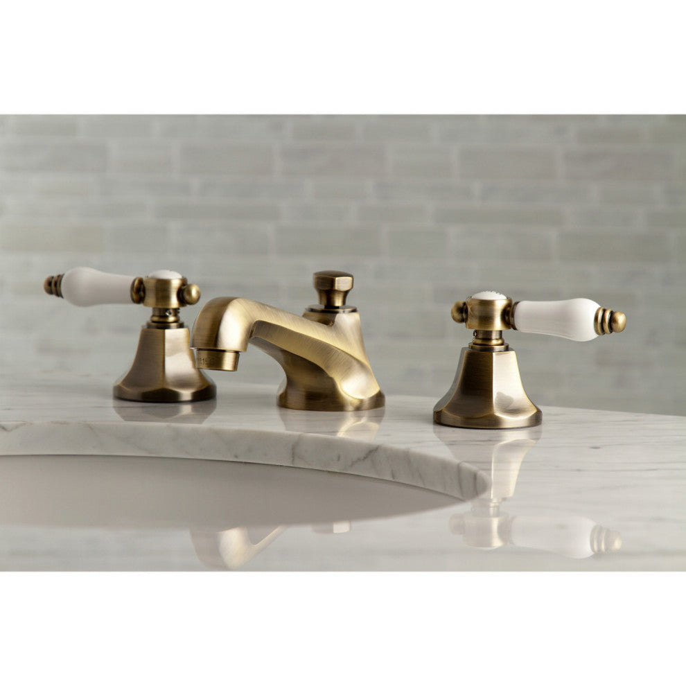Kingston Brass Widespread Bathroom Faucet With Brass Pop-Up, Antique Brass