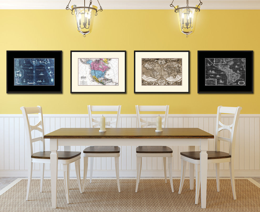 Portolan Chart Vivid Map Print On Canvas With Black Frame, 16" X 21"