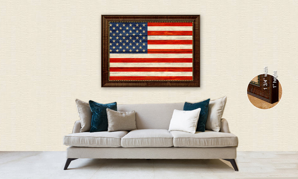 USA Country Textured Flag Print With Brown Gold Frame, 15"X21"