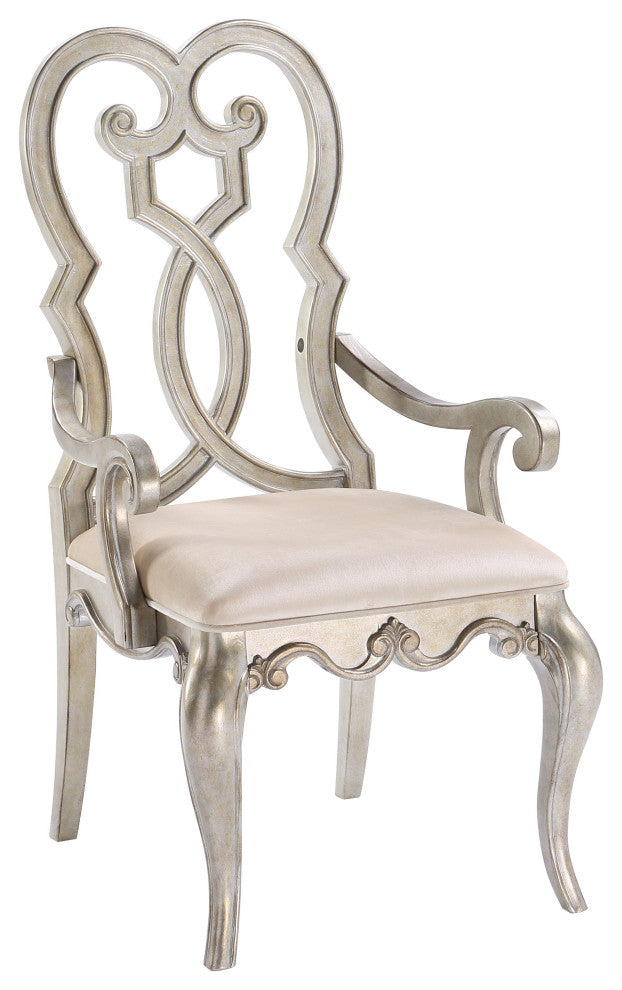 Esteban Arm Chair, Beige Fabric and Antique Champagne