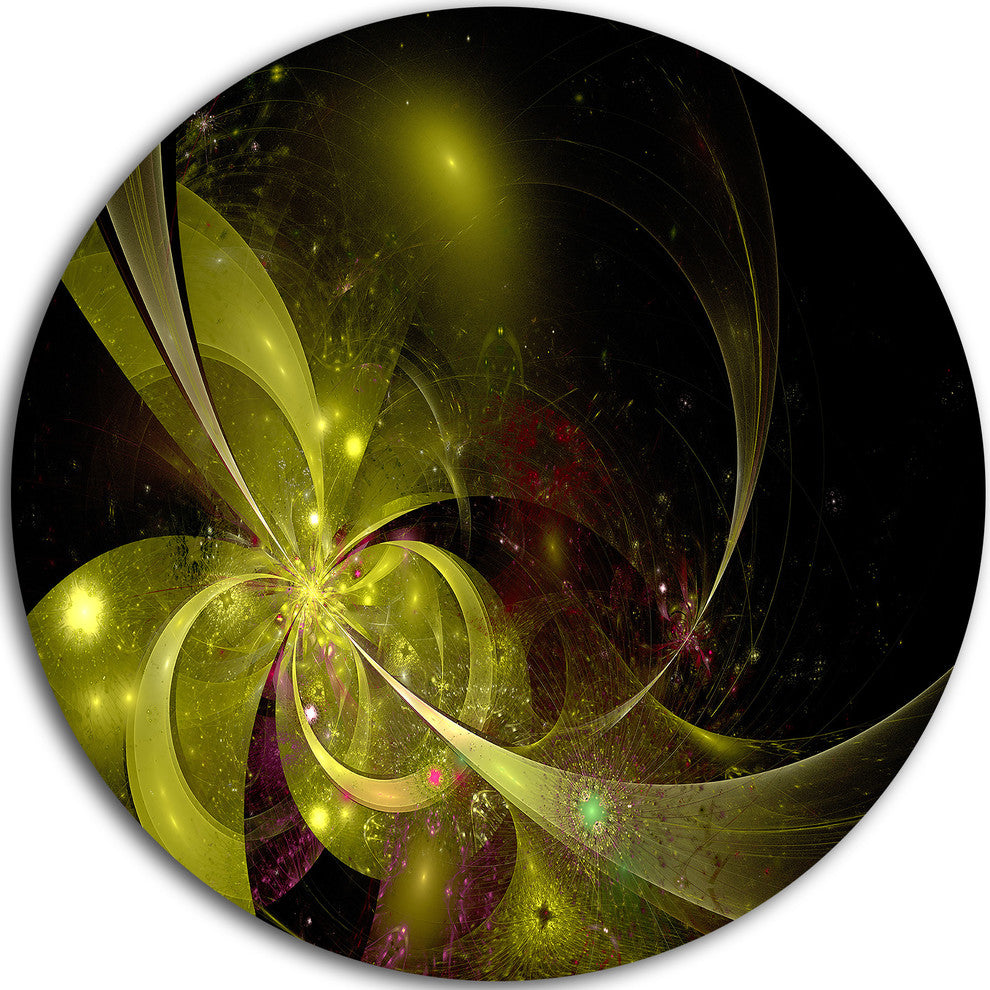 Symmetrical Soft Gold Fractal Flower, Modern Floral Round Wall Art, 11"