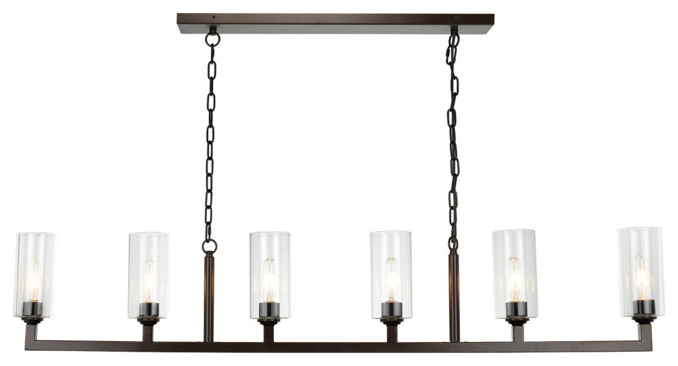 Linear 6 Light Chandelier, Oil Rubbed Bronze and Clear Glass
