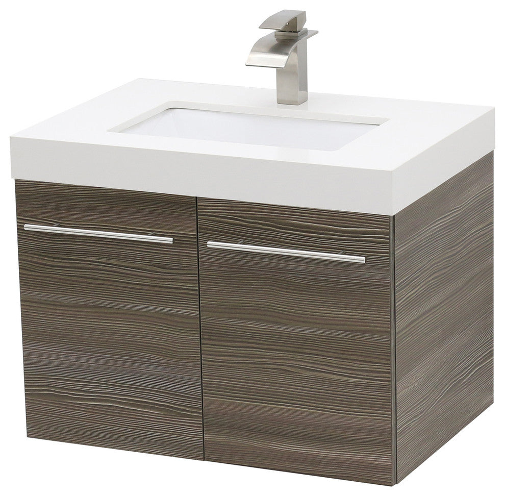 Windbay 24" Wall Mount Vanity, White Quartz Under Mount Top, Taupe Grey