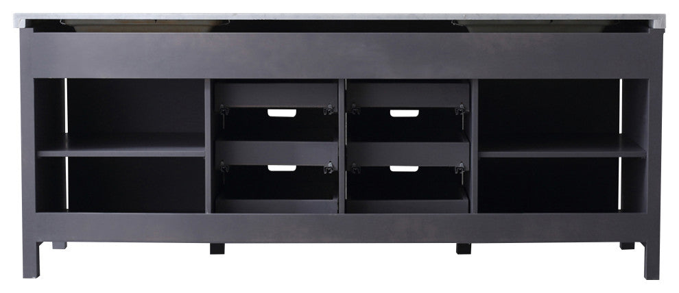 Marsyas 84" Dark Gray Double Vanity, White Marble Top, White Sinks, No Mirror