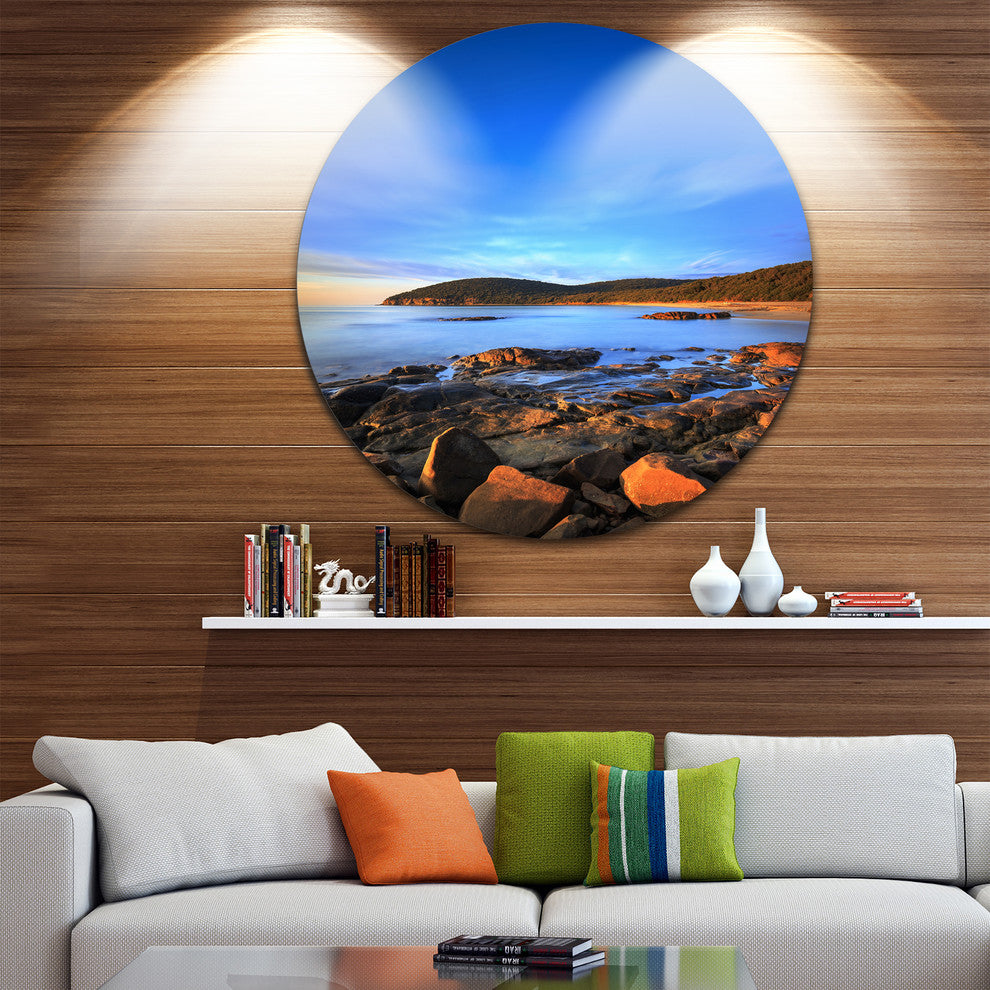 Cala Violina Bay Beach Sunset, Seashore Photo Round Wall Art, 11"