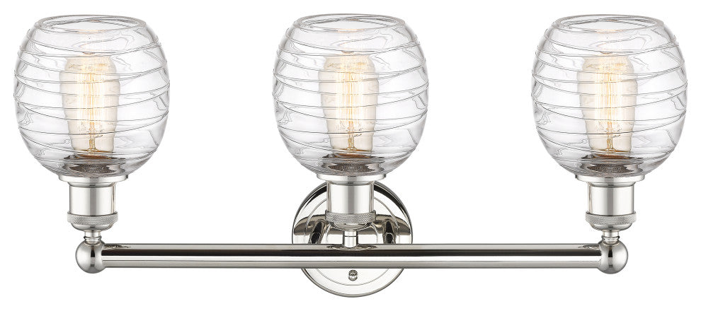 Belfast 3-Light 24" Bath Vanity Light, Polished Nickel, Deco Swirl