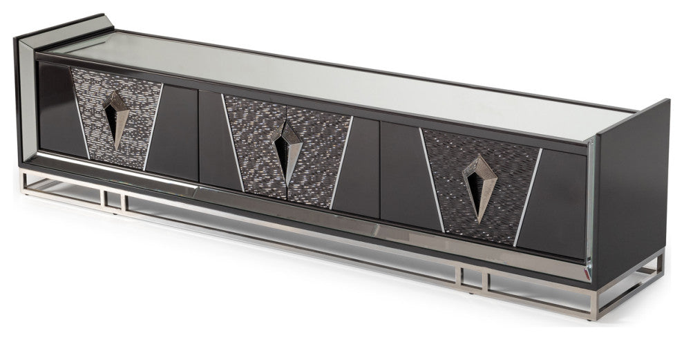 Carmela Media Cabinet Glossy Charcoal Sand