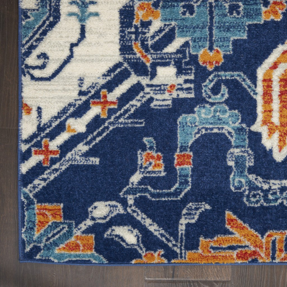 8' X 10' Blue And Ivory Floral Power Loom Area Rug