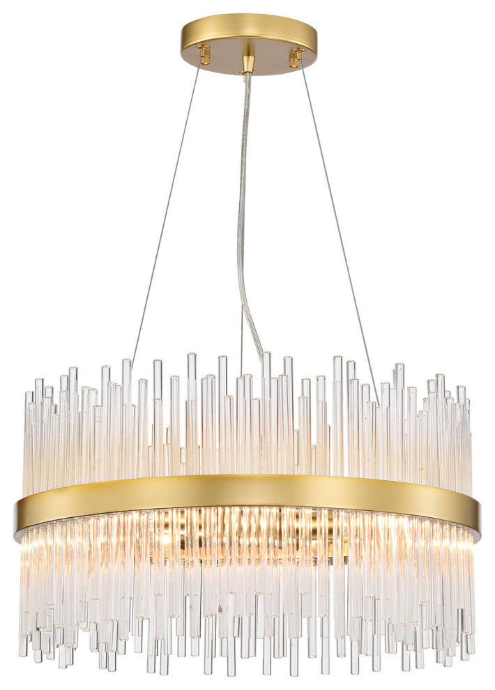 Casandra 5-light Modern Gold Drum Chandelier With Clear Glass Bars