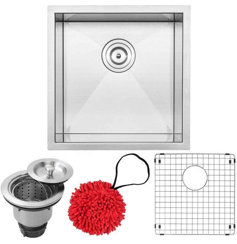 17.5" Zero Radius Undermount 16-Gauge Stainless Steel Kitchen and Bar Sink, Sink