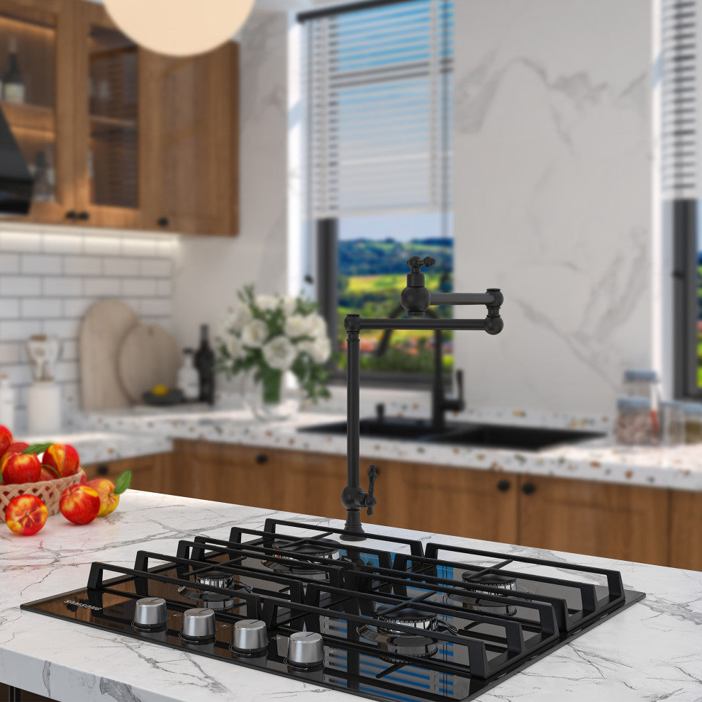 Deck-Mounted Double Handle Pot Filler Kitchen Faucet Stove Faucet, Matte Black