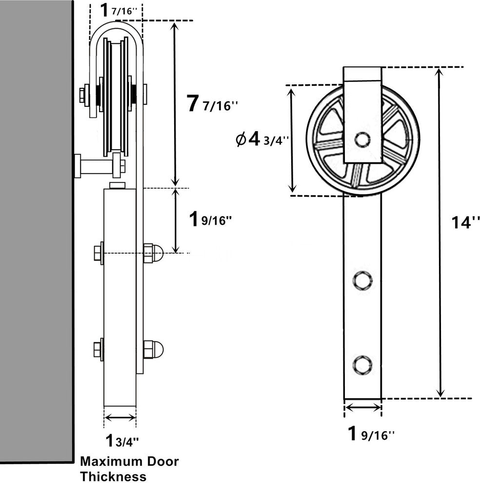 Sliding Barn Door Hardware for Double Door, Black Wheel Design, 8''