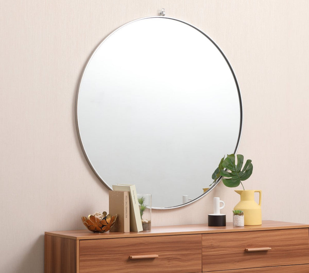 Elegant MR4745S Metal Frame Round Mirror With Decorative Hook 45", Silver