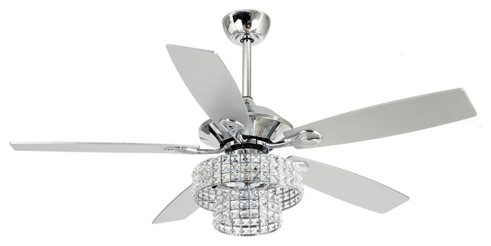 52-in Crystal Chandelier Ceiling Fan With LED Light and 5 Blades, Chrome