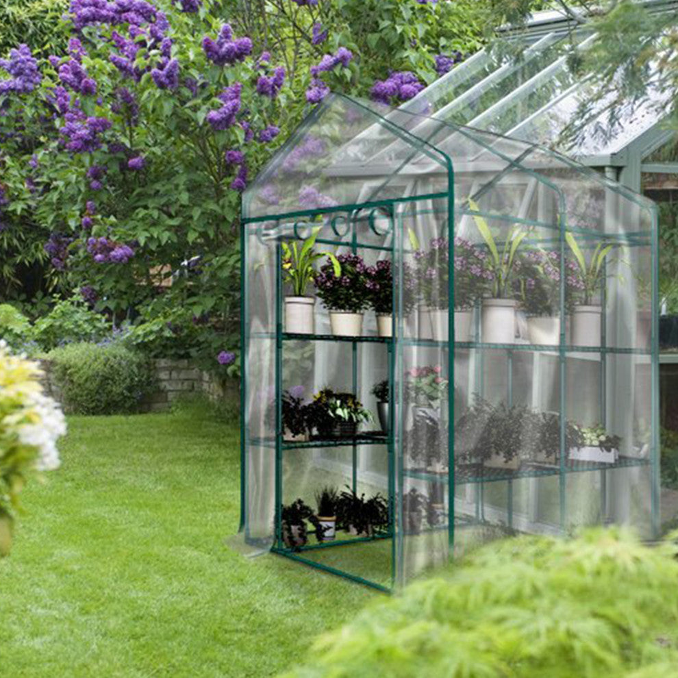 Walk-In Greenhouse Portable Green House With 8 Shelves and PVC Cover - Thumbnail 4