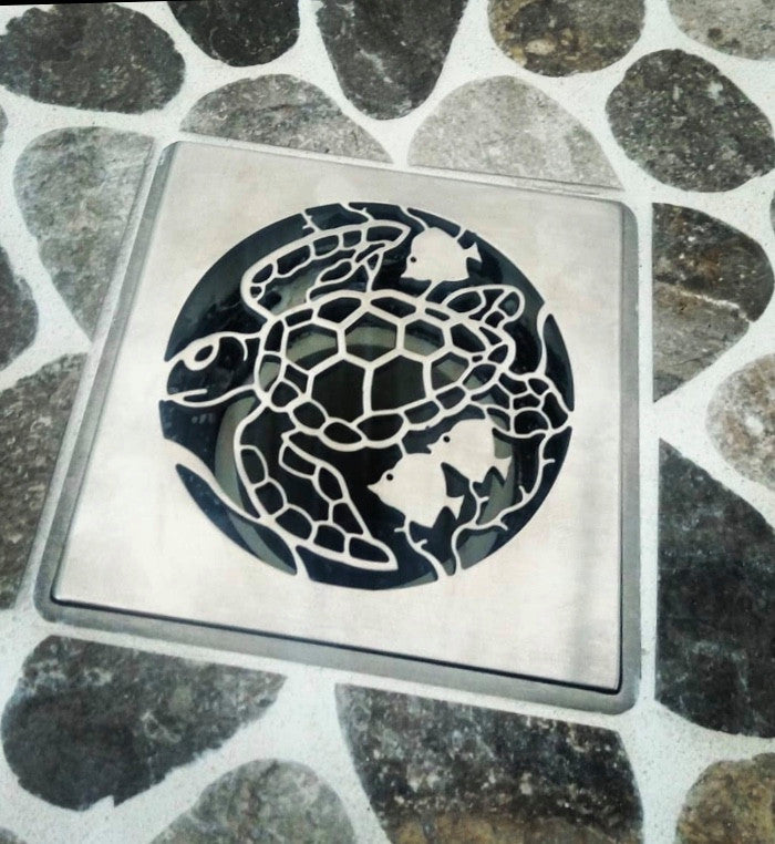 Square Shower Drain, Turtle Design , Replacement for Cal Faucets