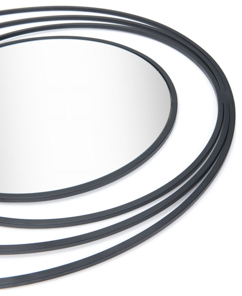 Frame Wall Mirror, Round, Glass, Steel Metal, Black, Bedroom Living