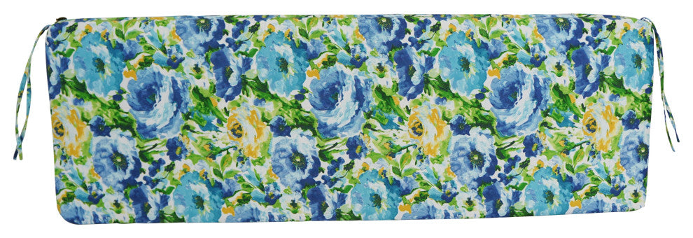 63"X19" Patterned Outdoor Spun Polyester Bench Cushion, Lesandra Sunblue