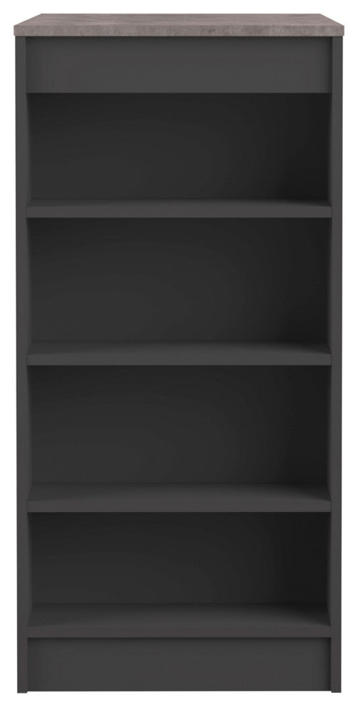 Contemporary Wood Small Bar Table With Shelving, Black/Faux Concrete