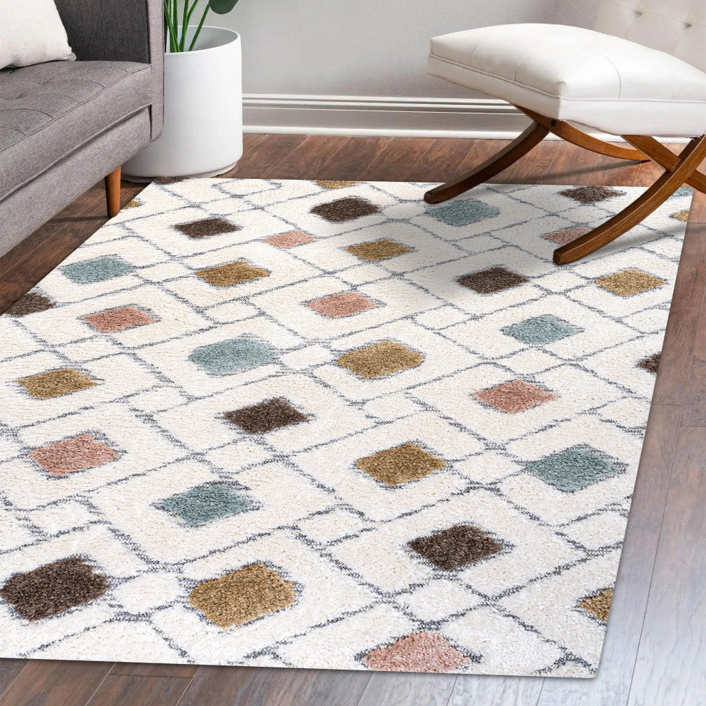 Astrid Retro Trellis High-Low Multi/Cream 4'x6' Area Rug