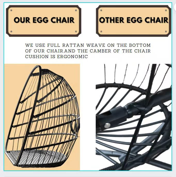 Outdoor Rattan Swing Chair Hanging Egg Chair With Cushion and Pillow, Dark Gray