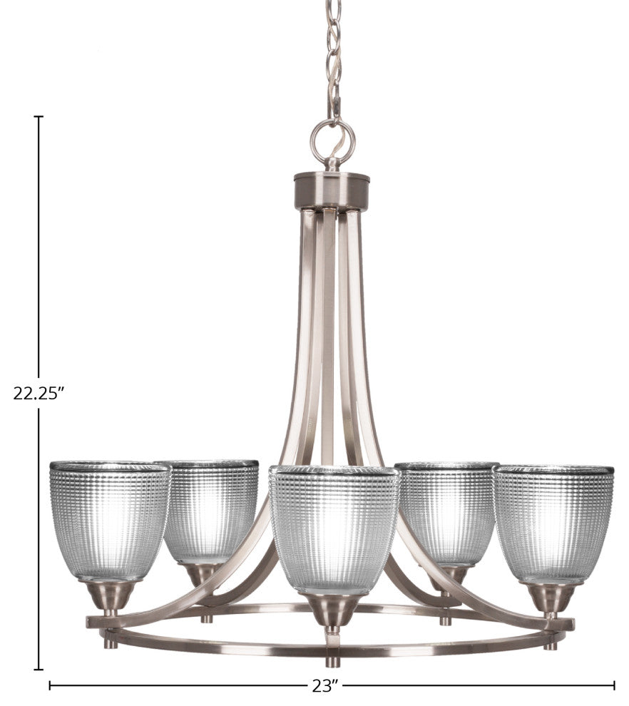 Paramount 5-Light Chandelier, Brushed Nickel, 5" Clear Ribbed Glass