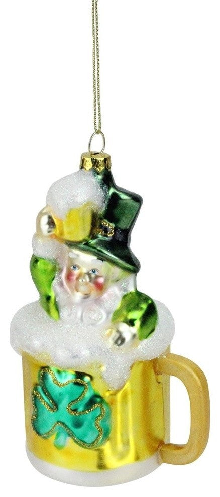 5" Luck of the Irish Leprechaun and Gold Beer Mug Glass Christmas Ornament