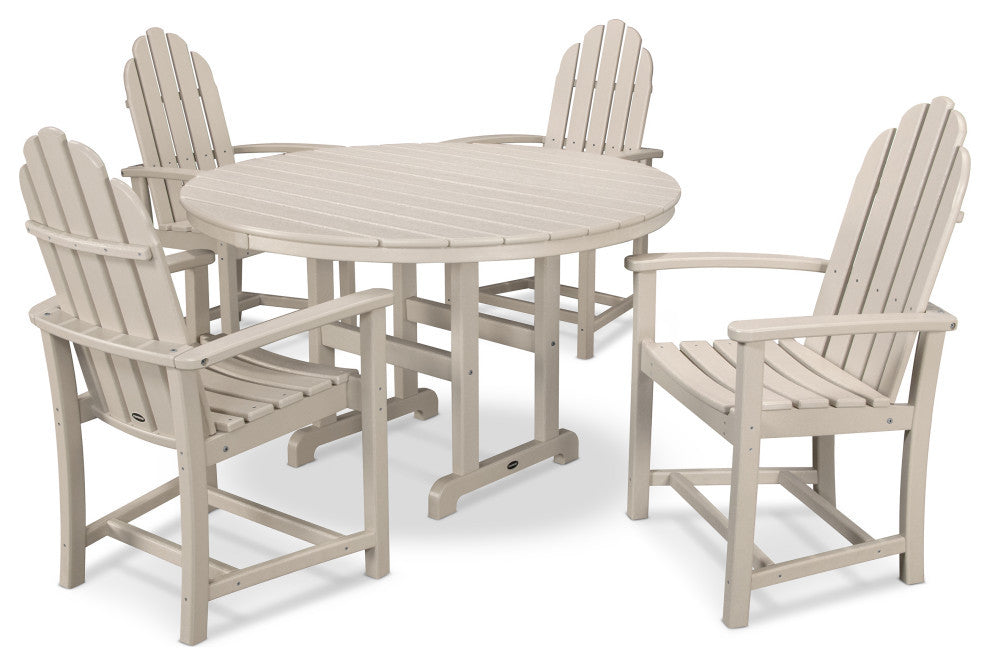 POLYWOOD Classic Adirondack 5-Piece Round Farmhouse Dining Set, Sand