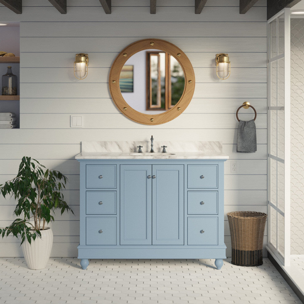 Bella 48" Bathroom Vanity, Powder Blue, Carrara Marble