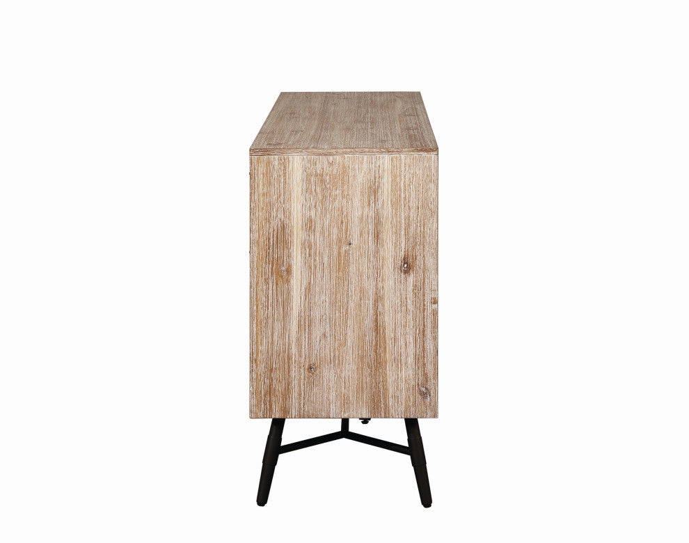 Six Drawer Wooden Dresser with Metal Angled Legs, Brown and Black