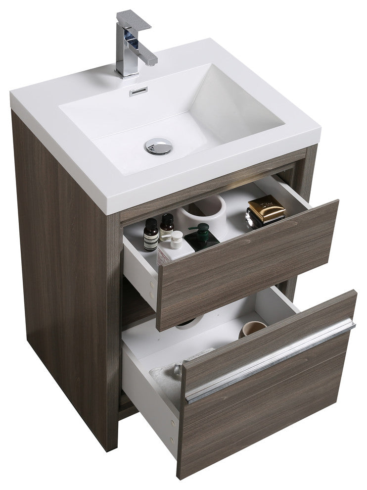 Aquamoon Granada Modern Bathroom Vanity With LED Mirror, Maple Grey, 24"
