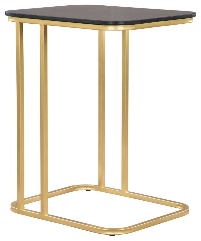 Sofa Side Table, Rectangular, Artificial Marble, Steel Metal, Black, Gold