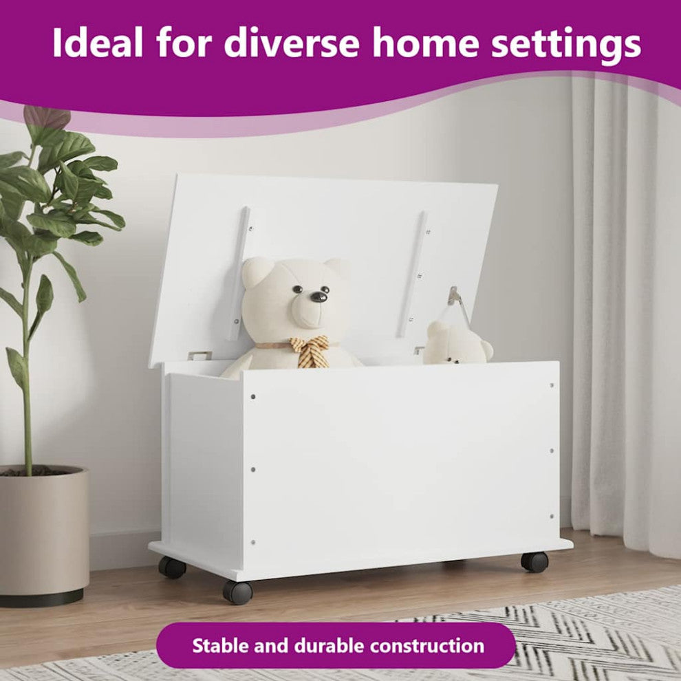 vidaXL Storage Chest Storage Trunk Toy Box with Wheels ALTA Solid Wood Pine, White, 1 Pcs