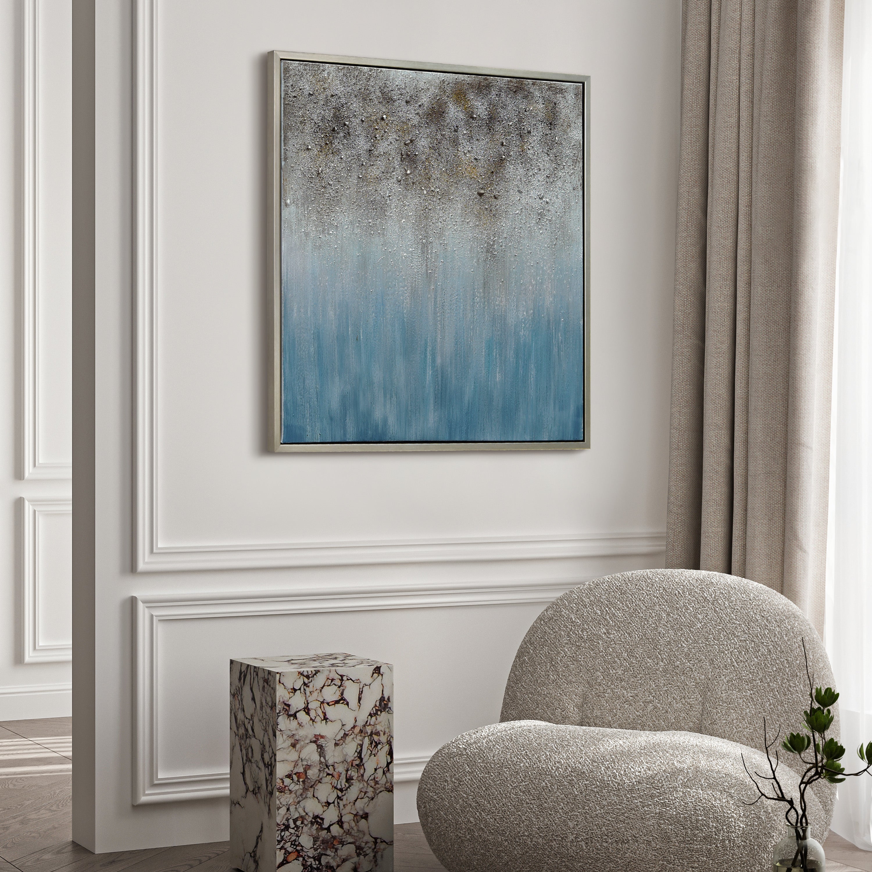 Blue Shadow Abstract Textured Metallic Hand Painted Wall Art by Martin Edwards