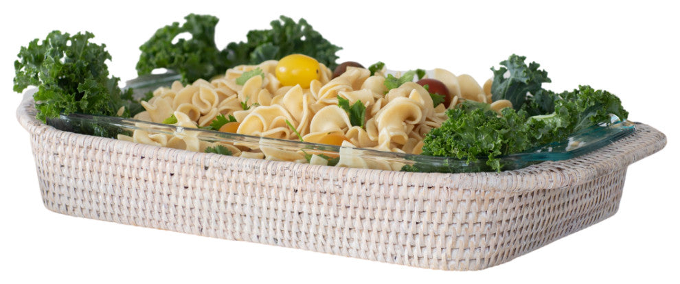 Artifacts Rattan™ Rectangular Baker Basket with Pyrex, White Wash, 13"x9"
