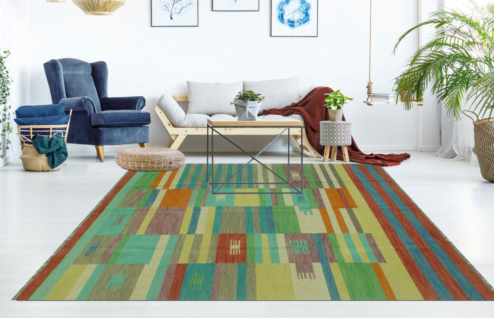 Winchester Kilim Siobhan Rust/Blue Rug, 6'6x9'8