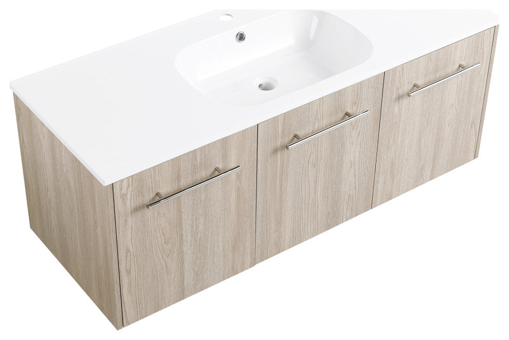 48" Plywood Wall Mounted Bath Vanity Set, Integrated Resin Sink