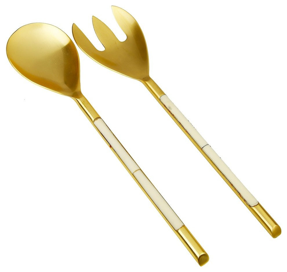 Classic Touch  Gold Stainless Steel Salad Servers With White Handle, Set of 2