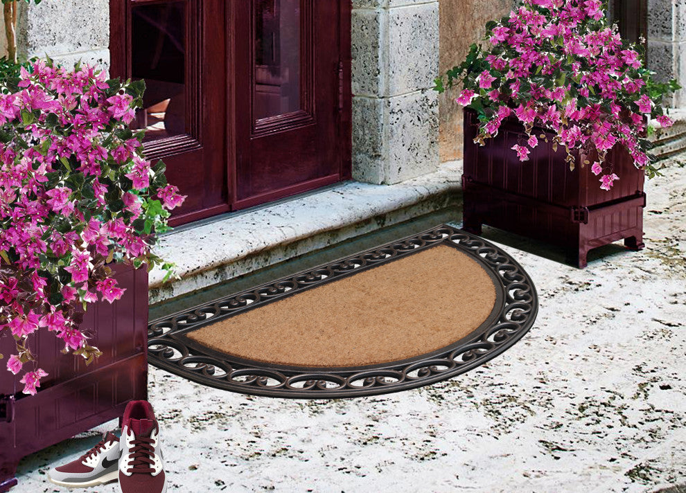 A1HC Natural Coir & Rubber 30"x48", Front Door Entry Doormat, Standard Half Round Copper