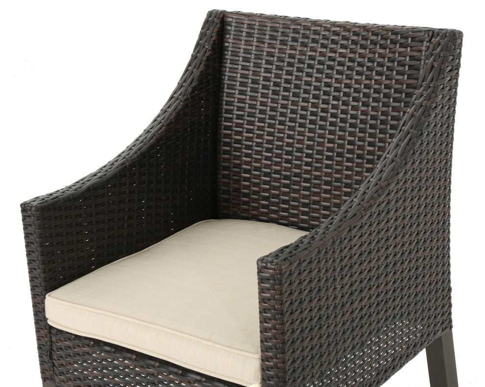 GDF Studio Antioch Outdoor Wicker Dining Chairs, Set of 2, Multi-Brown/Beige