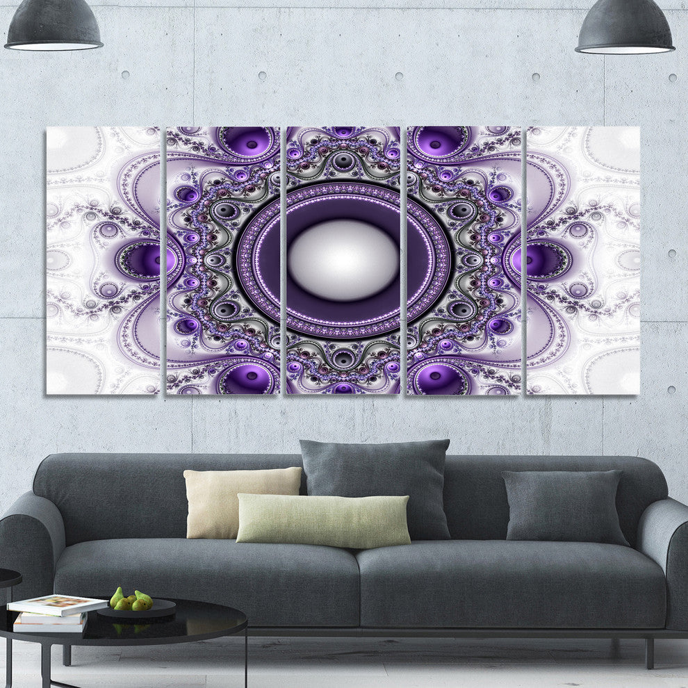 Purple Fractal Pattern with Circles, Abstract Canvas Print, 60"x28", 5 Panels