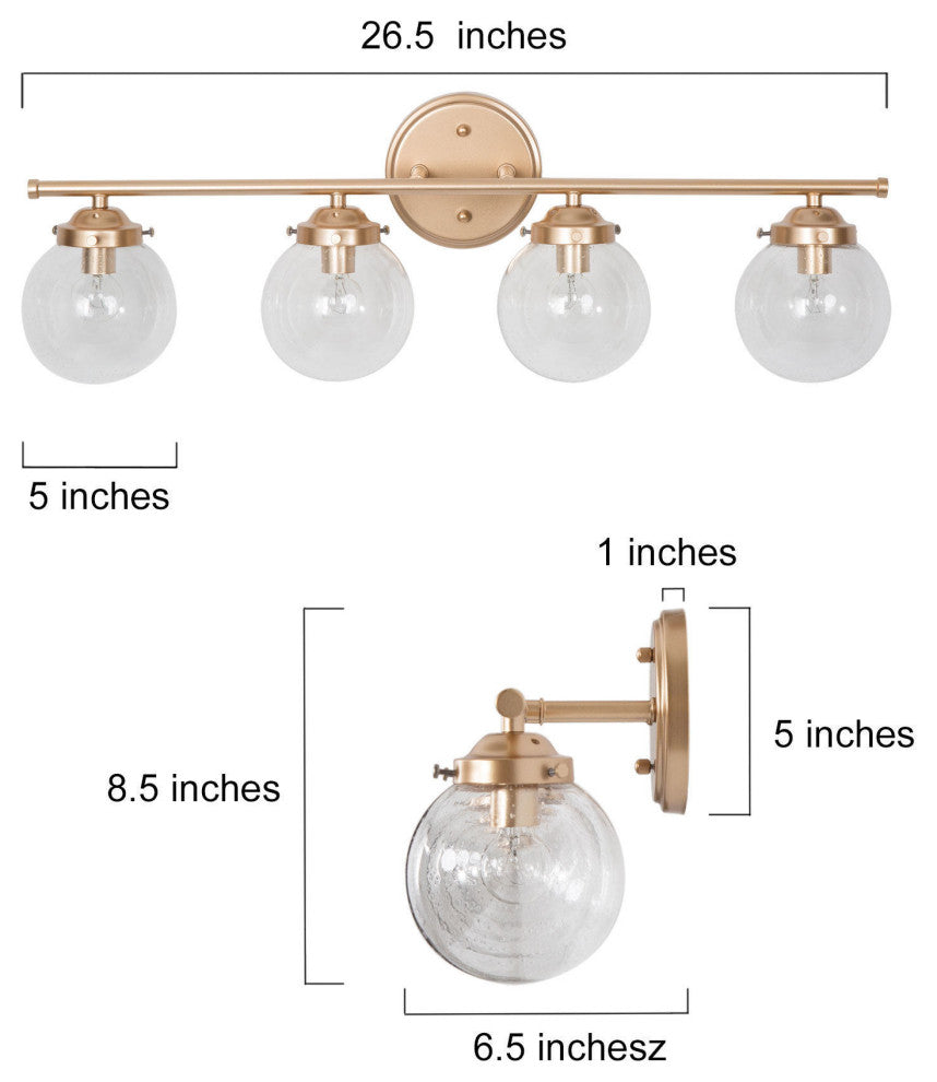 LALUZ 4-Light Matte Gold and Seeded Glass Modern Bathroom Vanity Light