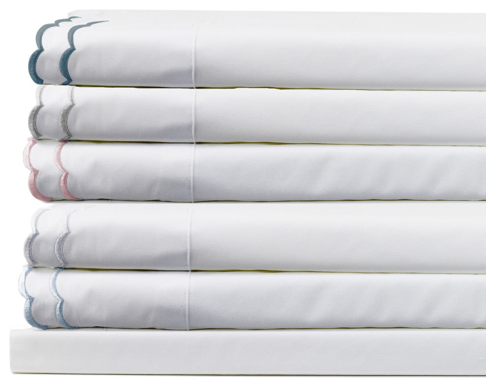 Cotton Percale Scallop Embroidery Sheet Set, King